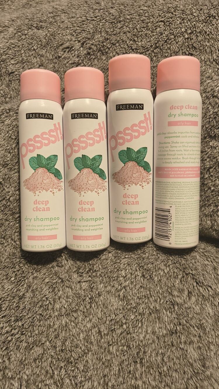 Pack of 4 Freeman Psssst! Dry Shampoo Pink Clay Peppermint for Oily Hair 1.76 oz